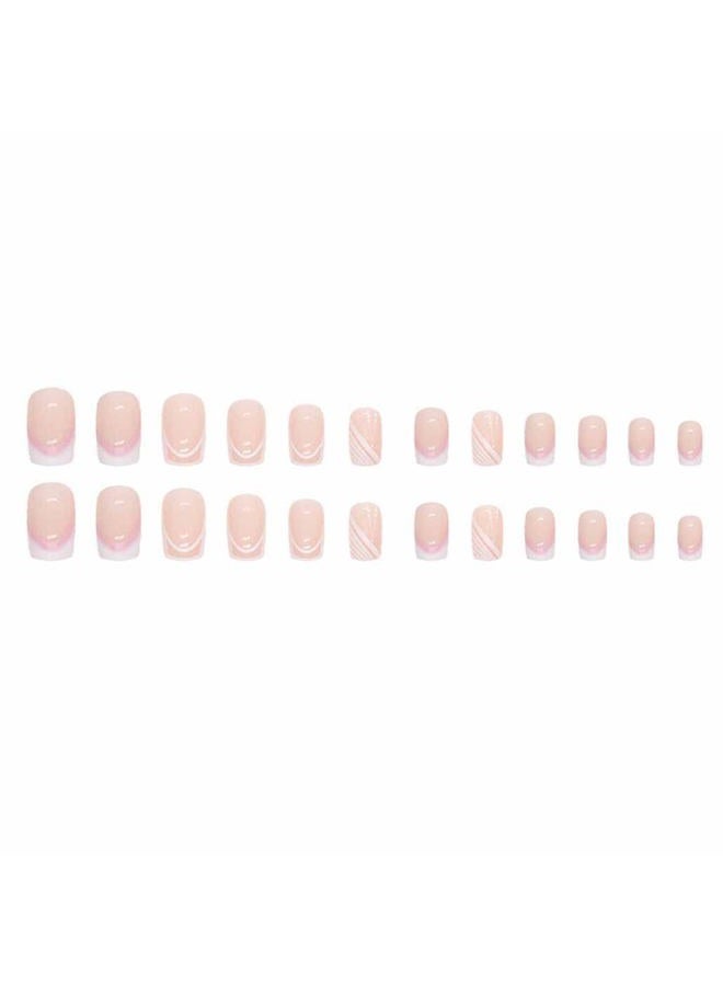 Foccna Pink French Press on Nails Medium, White Fake Nails Square Acrylic False Pink Nails,French Artificial Nails for Women and Girls,24 pcs - Image 4