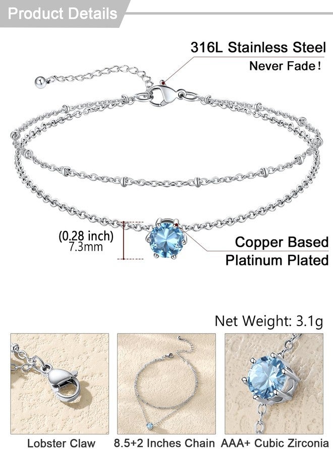 U7 Ankle Bracelets for Women, Silver Anklets for Women with March Birthstone, Waterproof 8.5"-10.5" - Image 4