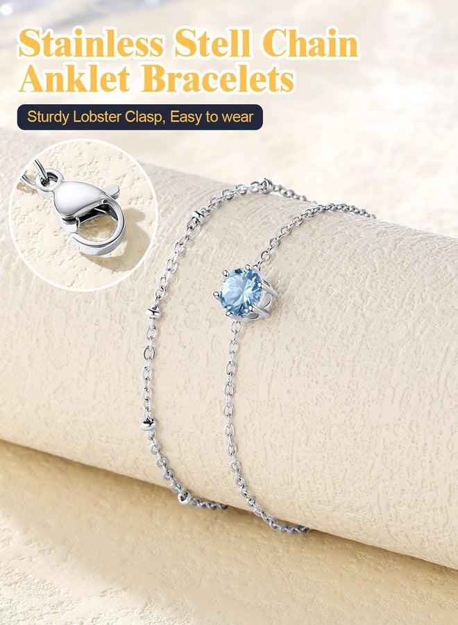 U7 Ankle Bracelets for Women, Silver Anklets for Women with March Birthstone, Waterproof 8.5"-10.5" - Image 5