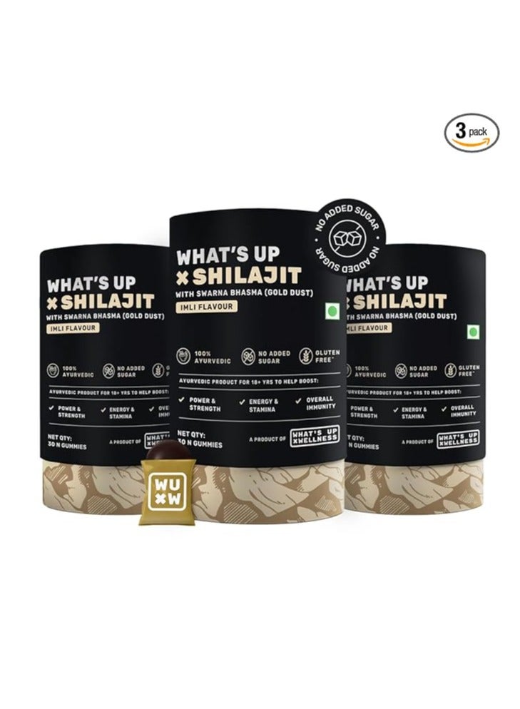 واتس أب حلوى جيلاتينية من شيلاجيت ويلنس | 200 ملجم من الراتينج مع غبار الذهب عيار 24 قيراط | عبوة من 3 قطع بدون إضافة سكر - Image 1