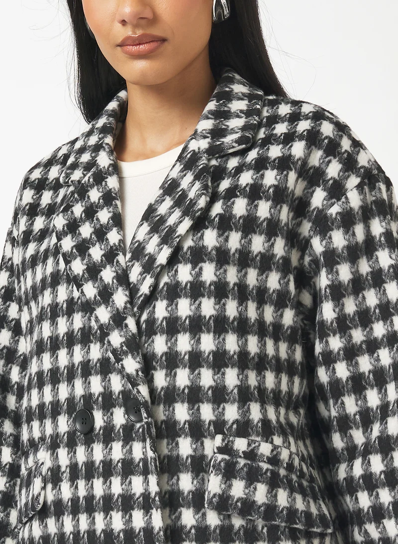 Ginger Woolen Longline Houndstooth Coat