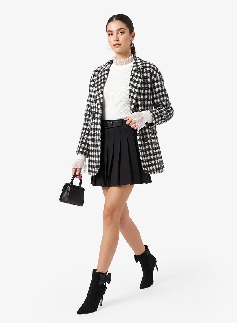 Ginger Woolen Longline Houndstooth Coat - Image 1