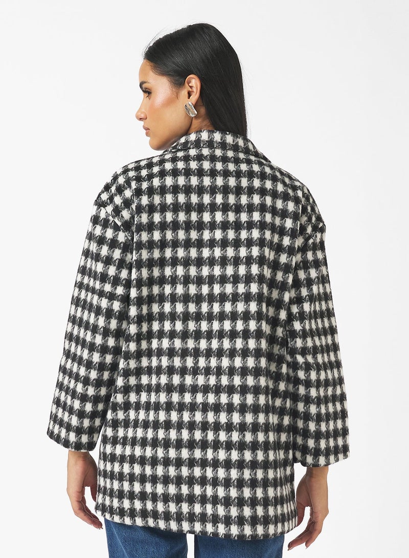 Ginger Woolen Longline Houndstooth Coat - Image 3