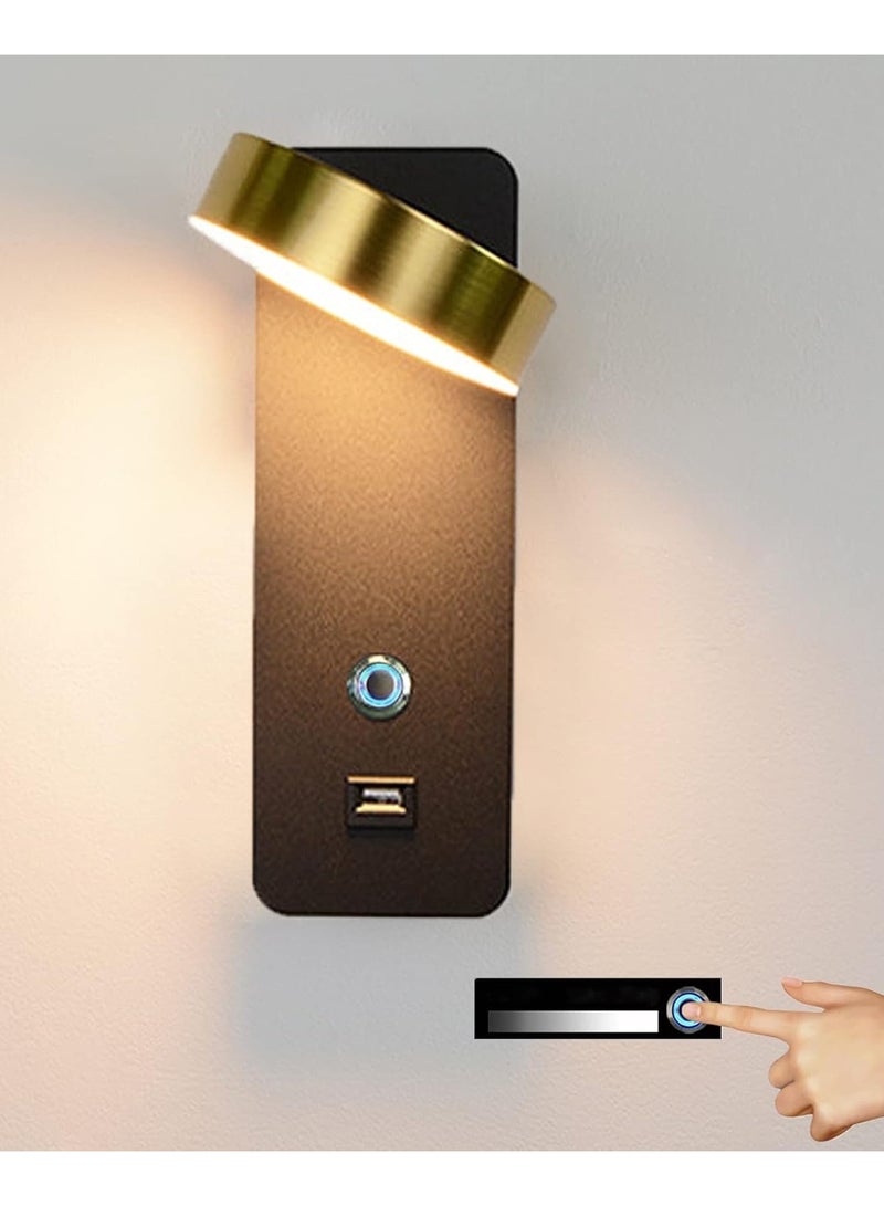 AROAQ Home LED Wall Lights with Switch Indoor Wall Light Rotatable Wall Wash Light Dimmable 3 Colors Changing Wall Sconce Lights USB Charging Port for Bed Living Room Bedroom Office Study - Image 1