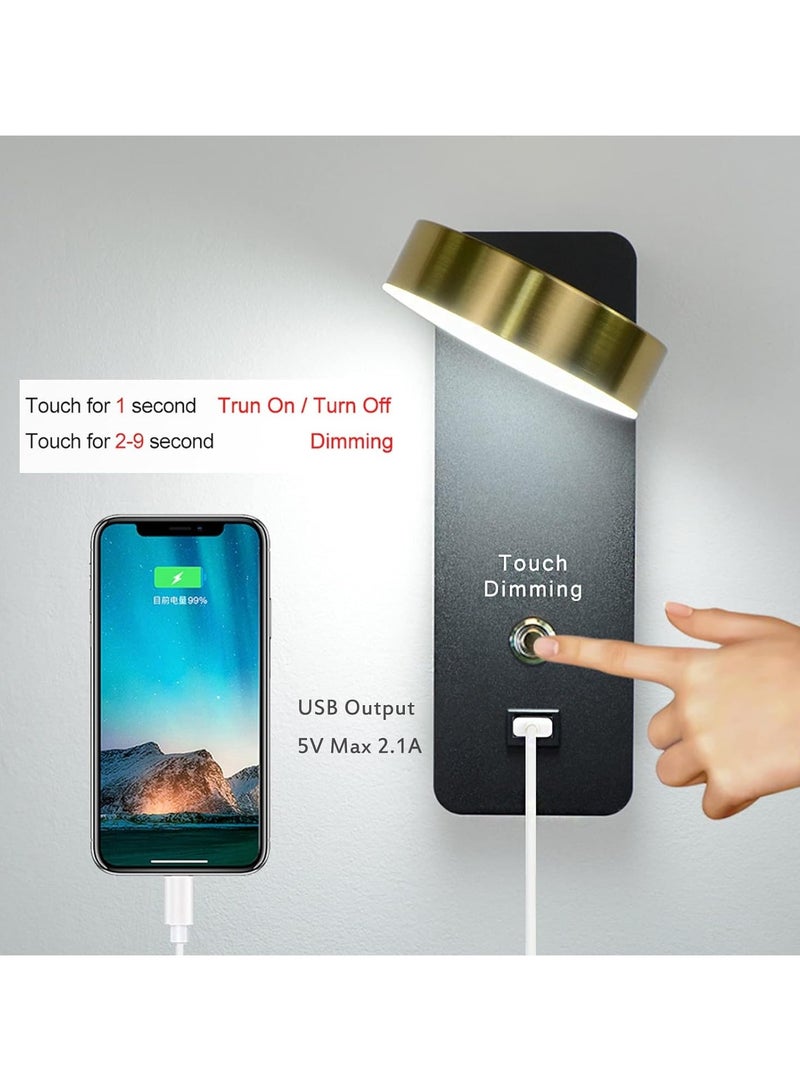 AROAQ Home LED Wall Lights with Switch Indoor Wall Light Rotatable Wall Wash Light Dimmable 3 Colors Changing Wall Sconce Lights USB Charging Port for Bed Living Room Bedroom Office Study - Image 2