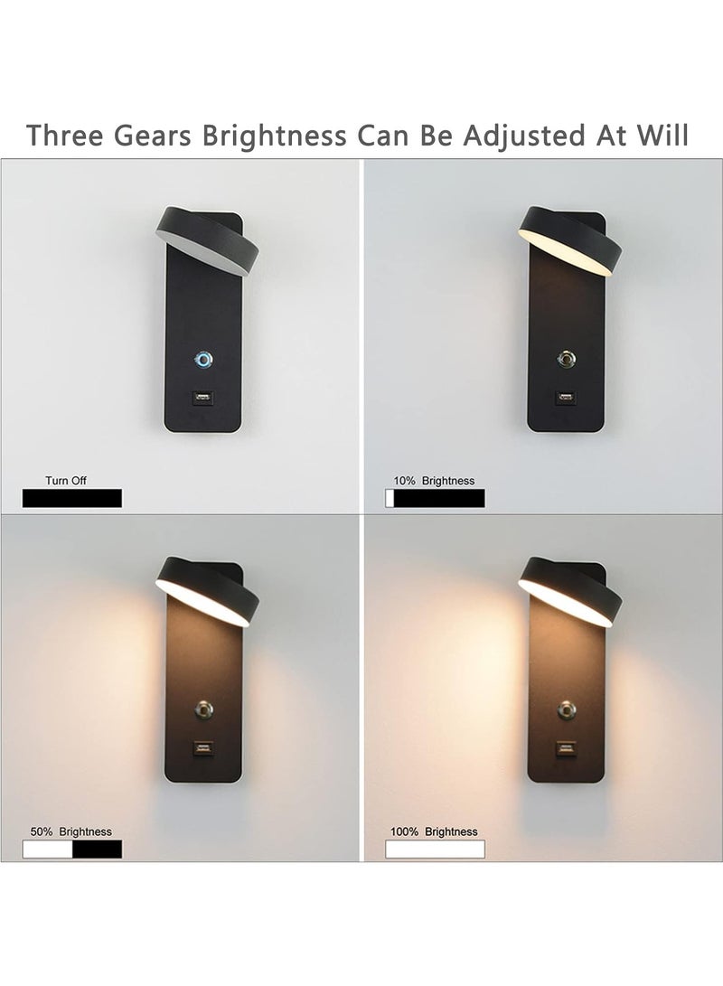 AROAQ Home LED Wall Lights with Switch Indoor Wall Light Rotatable Wall Wash Light Dimmable 3 Colors Changing Wall Sconce Lights USB Charging Port for Bed Living Room Bedroom Office Study - Image 4