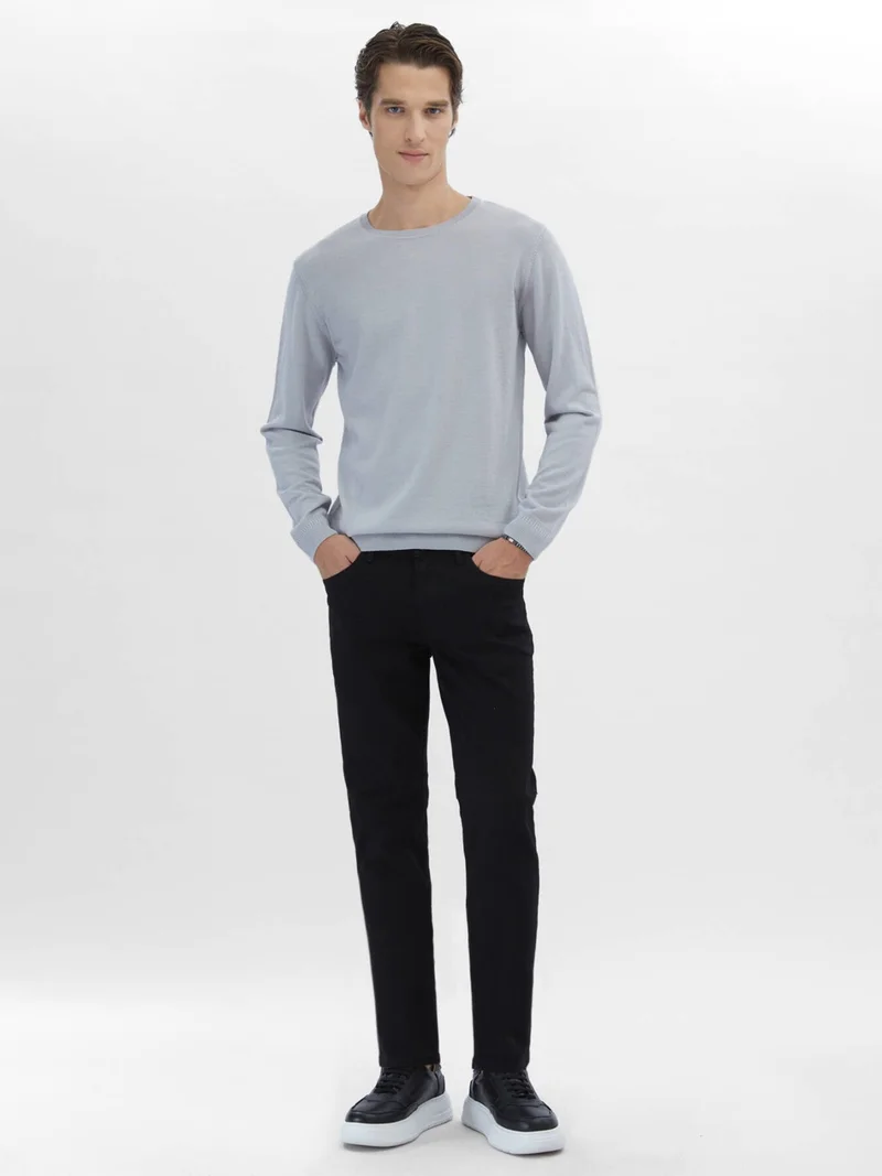 Kip Lilac Crew Neck Plain Knit Wool Blend Sweater