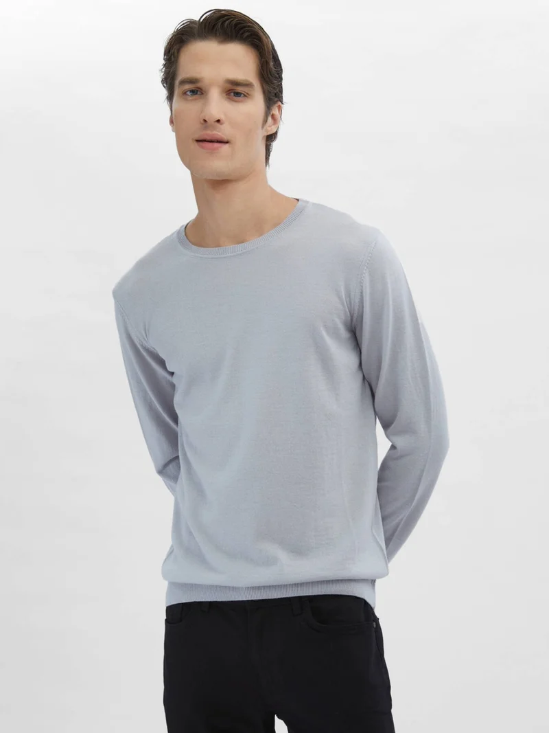 Kip Lilac Crew Neck Plain Knit Wool Blend Sweater