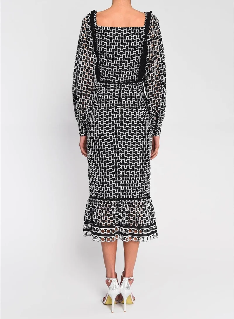 ترو ديكادينس Artemis Black White Broderie Midi Skirt