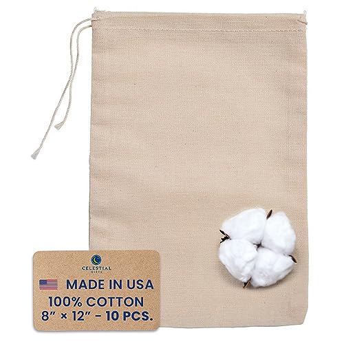 Celestial Gifts Muslin Bags with Drawstring 10pcs, 8x12 - Large Drawstring Bags Bulk - Drawstring Gift Bags for Party Favor and DIY Craft - 100% Cotton - Made in USA - (Natural Hem & Drawstring) - Image 2