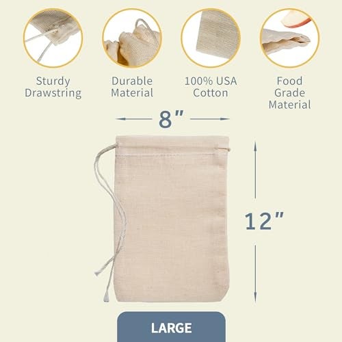 Celestial Gifts Muslin Bags with Drawstring 10pcs, 8x12 - Large Drawstring Bags Bulk - Drawstring Gift Bags for Party Favor and DIY Craft - 100% Cotton - Made in USA - (Natural Hem & Drawstring) - Image 4