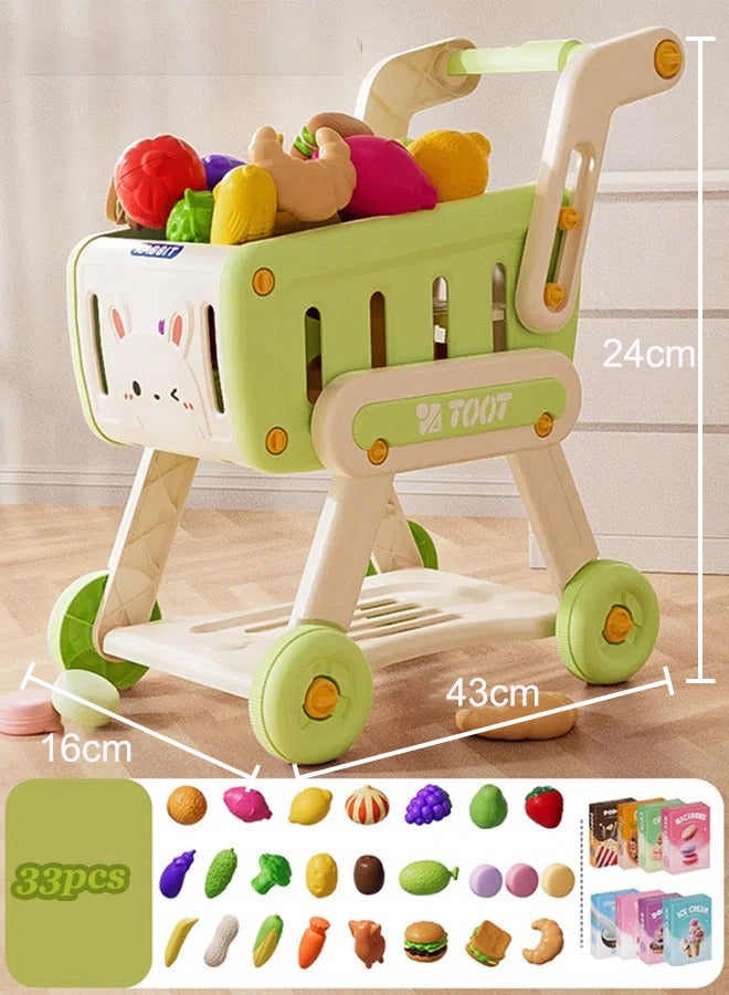 Simulated shopping cart toys, Children's handcart shopping toys, Simulated shopping cart, Fun accessories, Fruits and Vegetables, Snack box, Role playing toys, Children's toys (green) - Image 2