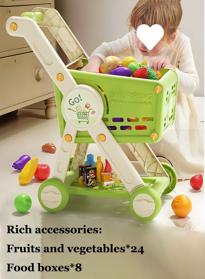 Simulated shopping cart toys, Children's handcart shopping toys, Simulated shopping cart, Fun accessories, Fruits and Vegetables, Snack box, Role playing toys, Children's toys (green) - Image 3