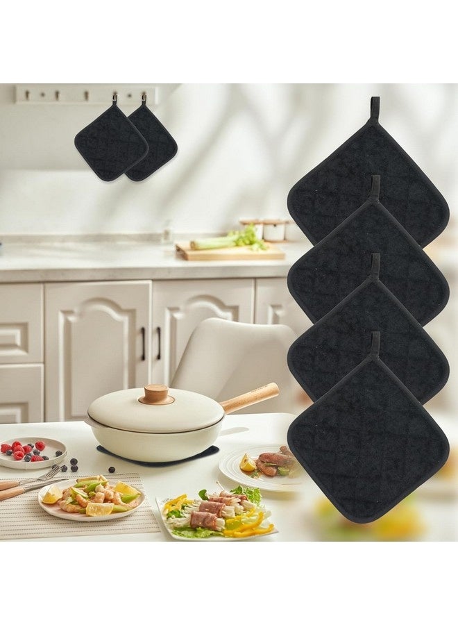 Beauenty 5 PCS Pot Holders for Kitchen, Cotton Potholers with Great Heat Resistance, Hot Pads, Trivets for Cooking and Baking Black - Image 5
