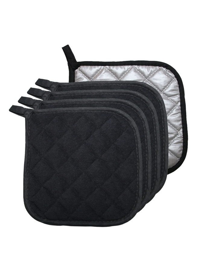Beauenty 5 PCS Pot Holders for Kitchen, Cotton Potholers with Great Heat Resistance, Hot Pads, Trivets for Cooking and Baking Black - Image 1