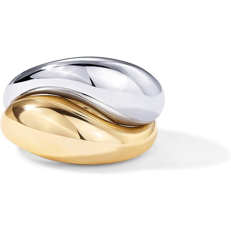 PAVOI 14K Gold Plated Mixed Metal Chunky Two Tone Wavy Dome Rings Pack for Women | Statement Ring Set - Image 1