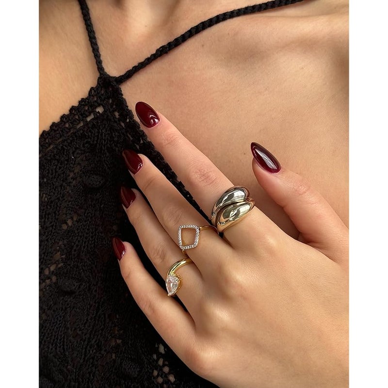 PAVOI 14K Gold Plated Mixed Metal Chunky Two Tone Wavy Dome Rings Pack for Women | Statement Ring Set - Image 4