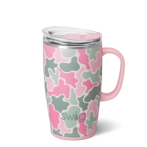 Swig Life 18oz Travel Mug Insulated Tumbler with Handle and Lid Travel Coffee Mug Cup Holder Friendly Stainless Steel 18 oz Tumbler Reusable Insulated with Lid Blushing Camo - Image 1