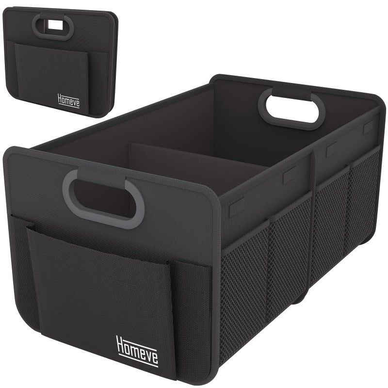 Homeve Car Trunk Organizer for SUV Small Compact Size NoSag Heavy Duty 7 Pockets Foldable Waterproof AntiSlip Storage Fit Sedan Truck Front Seat Universal Car Accessories Black 2 Compart - Image 3