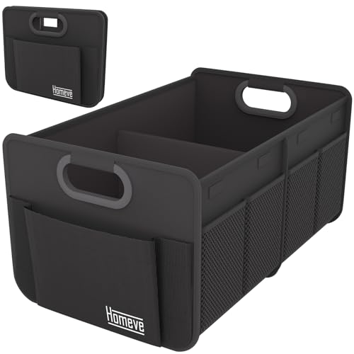 Homeve Car Trunk Organizer for SUV Small Compact Size NoSag Heavy Duty 7 Pockets Foldable Waterproof AntiSlip Storage Fit Sedan Truck Front Seat Universal Car Accessories Black 2 Compart - Image 1