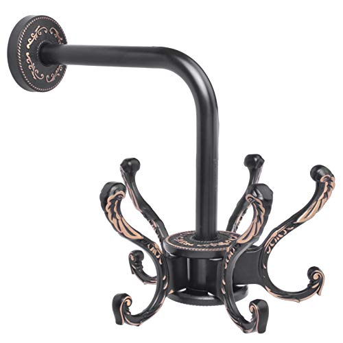 Plantex Towel Hooks for Home/Aluminium Wall Mount 360° Swivel Towel Hooks - Pack of 1 (Black & Gold) - Image 1
