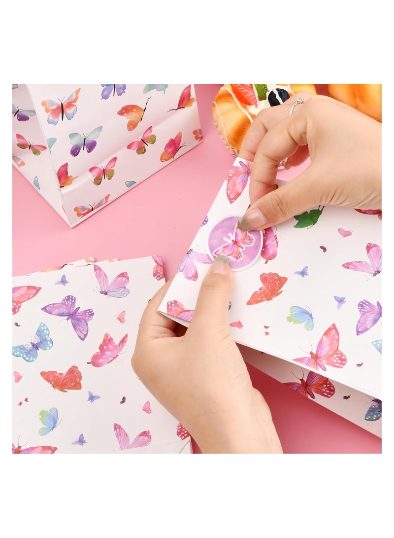 SYOSI 12Pcs Sweet Bags Paper Party Bags Butterfly Gift Bags with 18 Stickers Favour Candy Bags Flat Bottom Packing Bags Grocery Treat Bags for Women Kid Party Wedding Birthday Daily Use (12x8x20cm) - Image 3