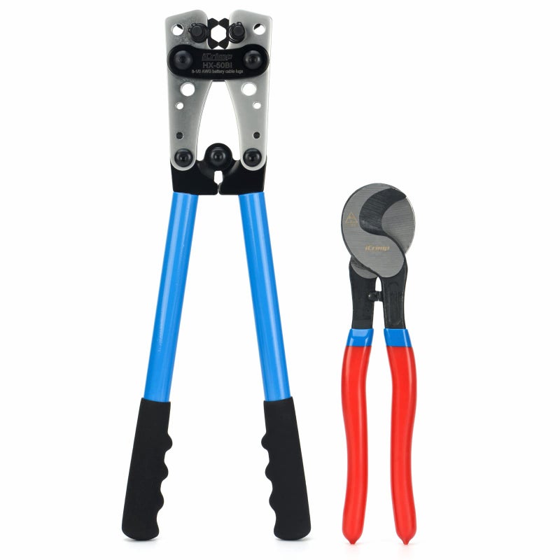 iCrimp Battery Cable Lug Crimping Tool for 8 6 4 2 1 10 AWG Heavy Duty Wire Lugs Battery Terminal Copper Lugs with Wire Shear Cutter