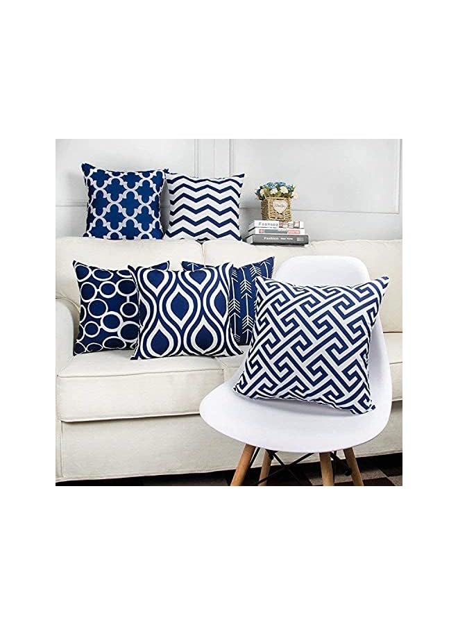 The Bros Pack of 6 Throw Pillow Covers for Couch, Modern Decorative Geometric Patterns, Pillow Case Cushion Case for Room Bedroom Room Sofa Chair Car, 18 x 18 inch (Dark Blue) - Image 5