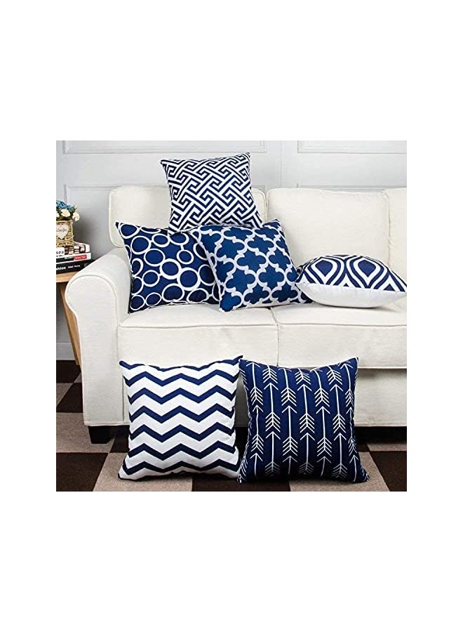 The Bros Pack of 6 Throw Pillow Covers for Couch, Modern Decorative Geometric Patterns, Pillow Case Cushion Case for Room Bedroom Room Sofa Chair Car, 18 x 18 inch (Dark Blue) - Image 2