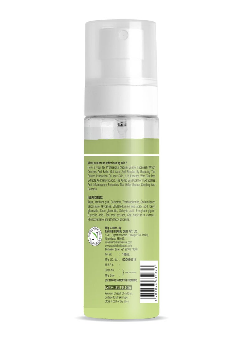 N Plus Professional N Plus Professional Sebum Control Face Wash – Anti-Acne & Pimple Clearing Cleanser with Tea Tree Extract, Salicylic Acid & Sea Buckthorn, Reduces Sebum, Soothes Redness & Inflammation, 100ml  - Image 2