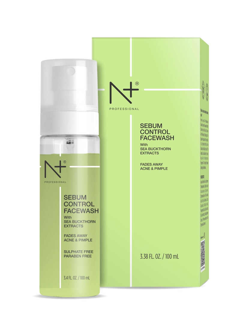 N Plus Professional N Plus Professional Sebum Control Face Wash – Anti-Acne & Pimple Clearing Cleanser with Tea Tree Extract, Salicylic Acid & Sea Buckthorn, Reduces Sebum, Soothes Redness & Inflammation, 100ml  - Image 1