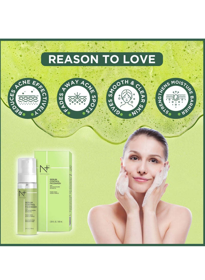 N Plus Professional N Plus Professional Sebum Control Face Wash – Anti-Acne & Pimple Clearing Cleanser with Tea Tree Extract, Salicylic Acid & Sea Buckthorn, Reduces Sebum, Soothes Redness & Inflammation, 100ml  - Image 4