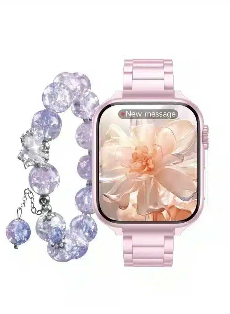 تلزيل مجموعة ساعات TELZEAL TC07 الذكية الصغيرة - ساعة ذكية أنيقة تعمل باللمس مع شاشة مزينة بالزهور، وسوار من الخرز الأرجواني، و7 أحزمة قابلة للتبديل - هدية أنيقة للنساء والفتيات - Image 2