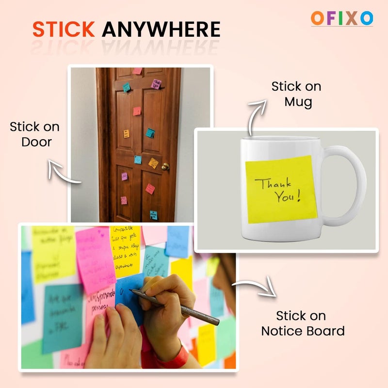 OFIXO 400 Sheets (5 Mix Colors * 80 Sheets Each Color) Fluorescent Paper Self Adhesive Memo Pad Sticky Notes Bookmark Point It Marker Memo Sticker - Image 4