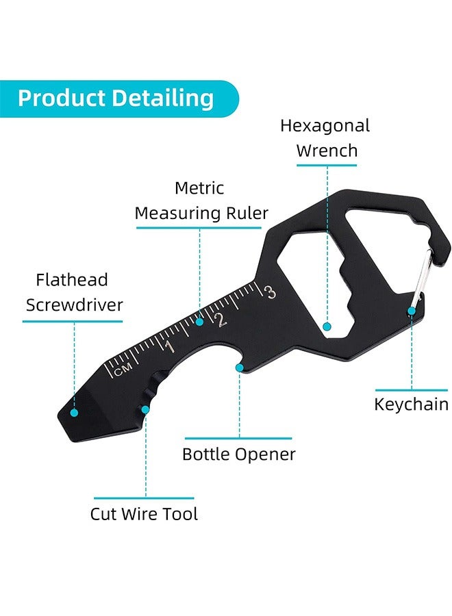2 Pcs Multifunction Bottle Opener Keychain, 6-in-1 Keychain Pocket Tool, Stainless Steel Gadget (Black, Silver)  - Image 3