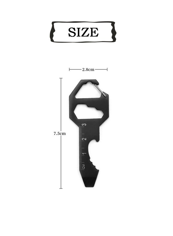 2 Pcs Multifunction Bottle Opener Keychain, 6-in-1 Keychain Pocket Tool, Stainless Steel Gadget (Black, Silver)  - Image 2