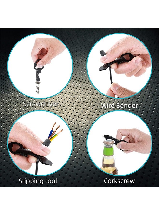 2 Pcs Multifunction Bottle Opener Keychain, 6-in-1 Keychain Pocket Tool, Stainless Steel Gadget (Black, Silver)  - Image 4