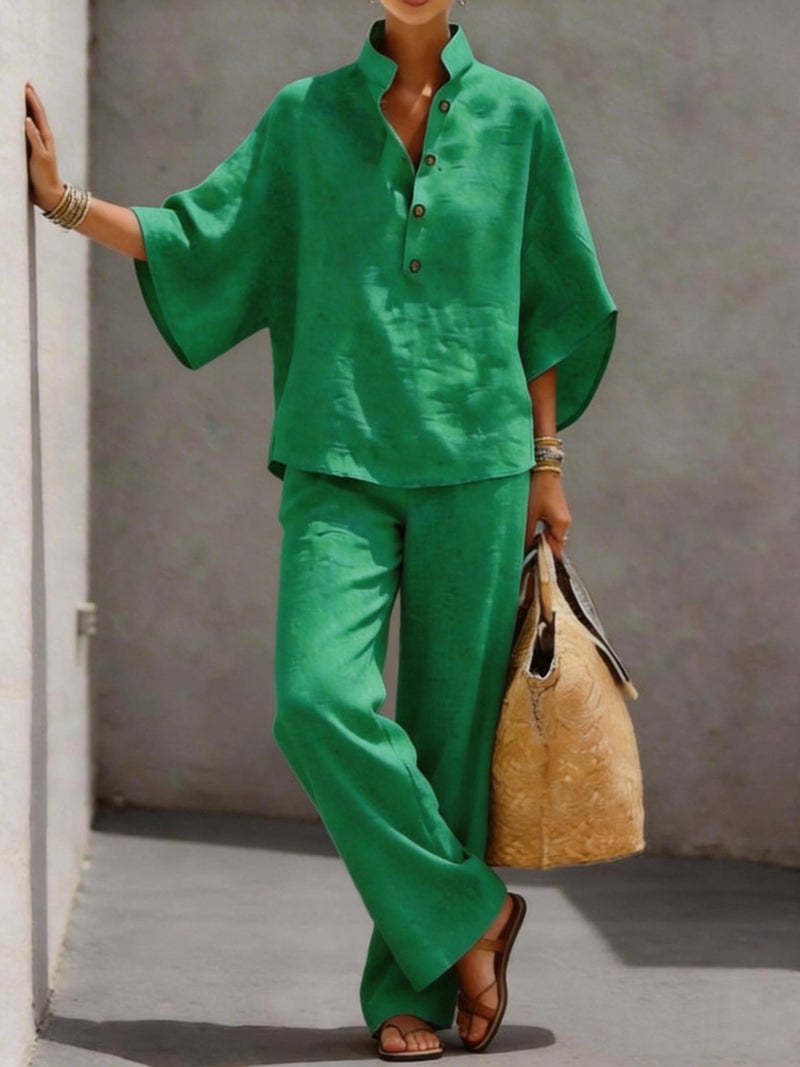 Women's Cotton Linen Shirt and Pants Two-Piece Set - Image 4