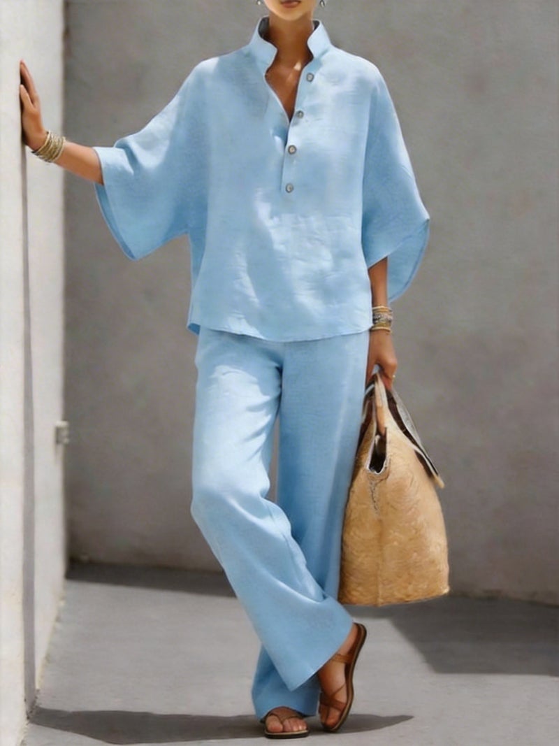 Women's Cotton Linen Shirt and Pants Two-Piece Set - Image 3