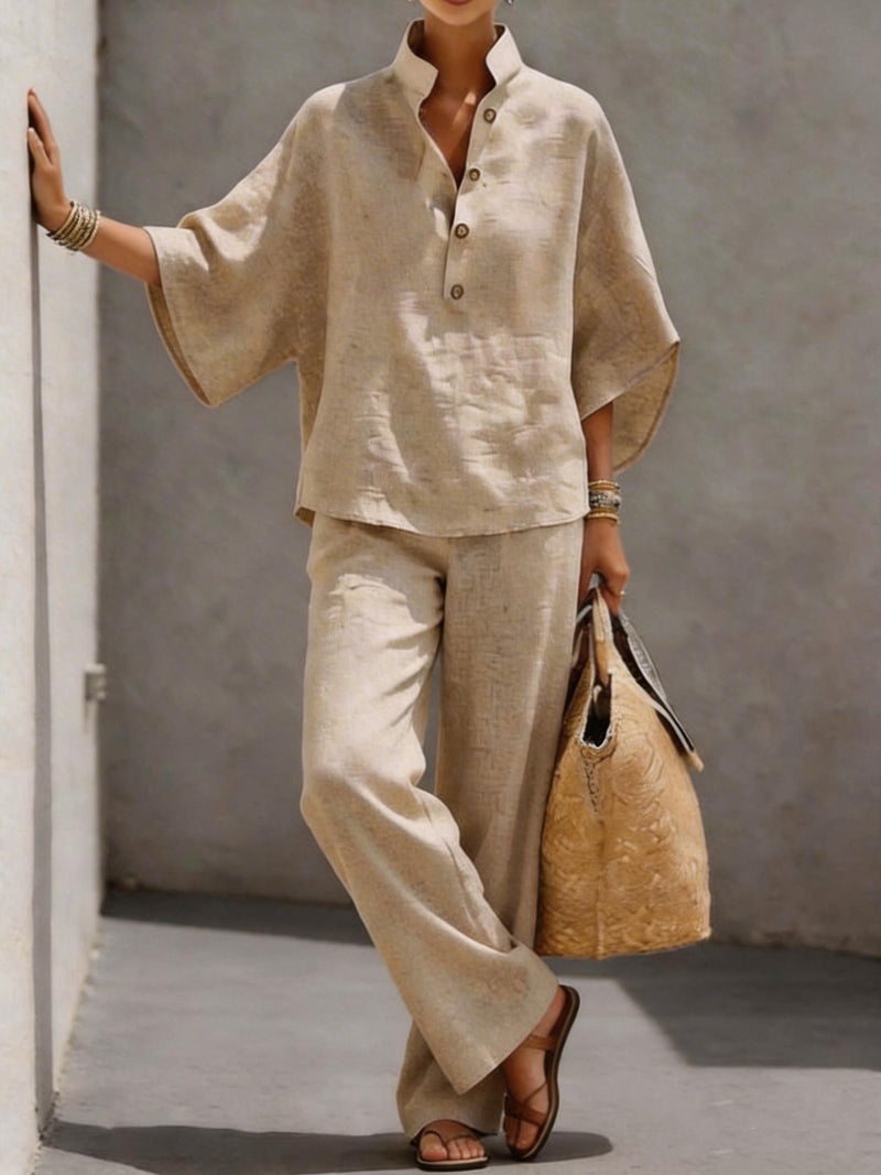 Women's Cotton Linen Shirt and Pants Two-Piece Set - Image 2
