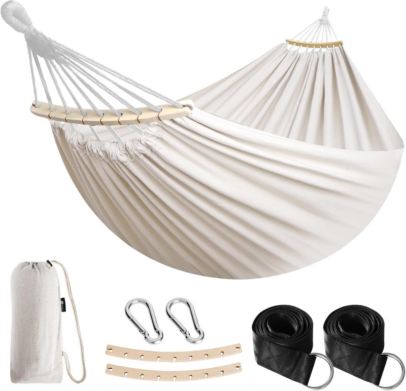 Anyoo Garden Cotton Hammock Comfortable Fabric Hammock with Spreader Bar Sturdy Hammock Up to 450lbs Portable Lightweight Hammock with Travel Bag for Camping Outdoor/Indoor Patio Backyard - Image 1
