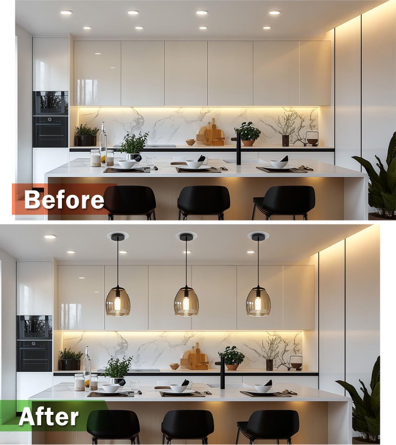 tebio Recessed Can Light Conversion Kit for 5" and 6" Ceiling Fixtures - Pendant/Hanging Light Upgrade, Compatible with Ceiling Fans, Includes 7Â¾" Flat Steel Medallion, White Finish - Image 4