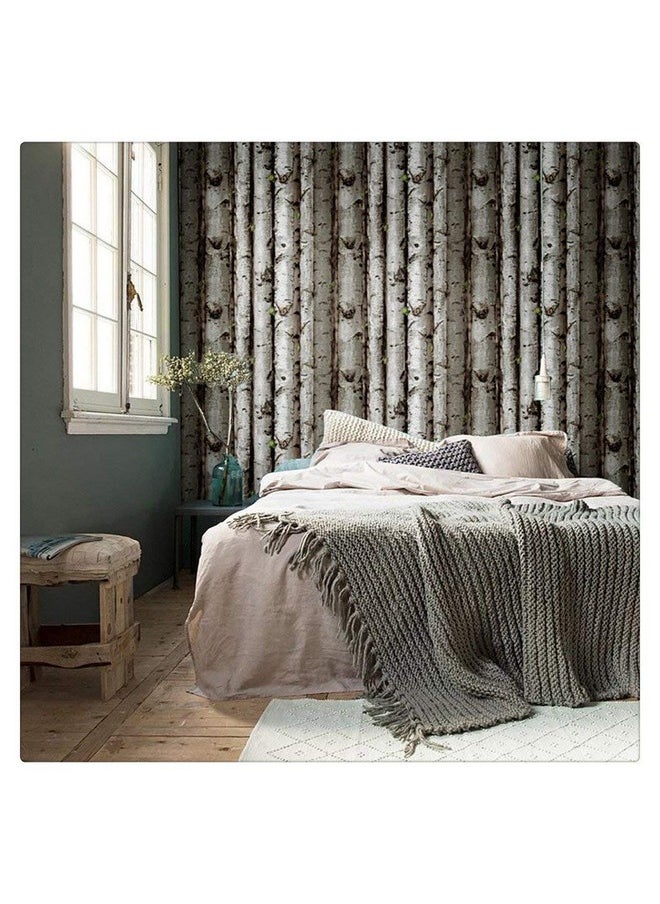 HAOKHOME 92073 Forest Wallpaper Peel And Stick Wood Birch Tree Removable Grey/Brown/Green Vinyl Contact Paper Self Adhesive Mural 17.7In X 9.8Ft  - Image 1