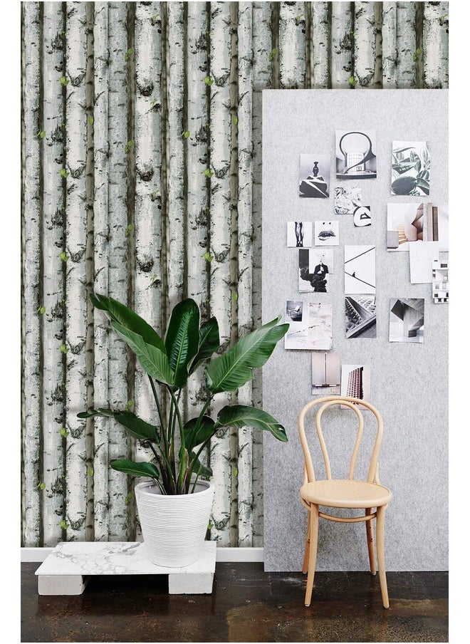HAOKHOME 92073 Forest Wallpaper Peel And Stick Wood Birch Tree Removable Grey/Brown/Green Vinyl Contact Paper Self Adhesive Mural 17.7In X 9.8Ft  - Image 3
