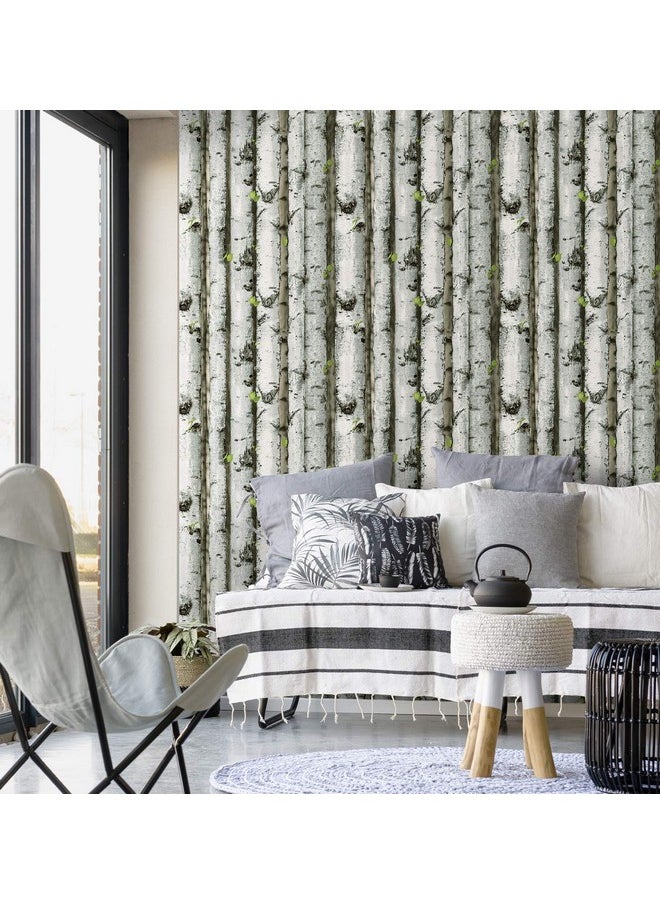 HAOKHOME 92073 Forest Wallpaper Peel And Stick Wood Birch Tree Removable Grey/Brown/Green Vinyl Contact Paper Self Adhesive Mural 17.7In X 9.8Ft  - Image 2