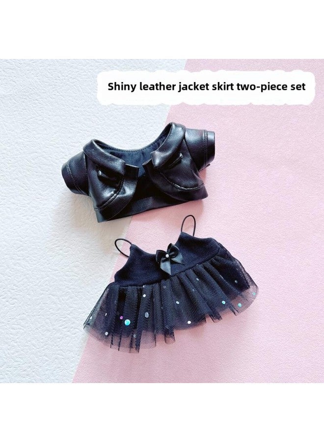 20cm Cotton Doll Clothes Star Doll Nude Pile Bear Fisherman Hat Jacket Normal Body Plump Body-Specifications:20cm-Color:Shiny Leather Jacket Two-Piece Skirt - Image 1