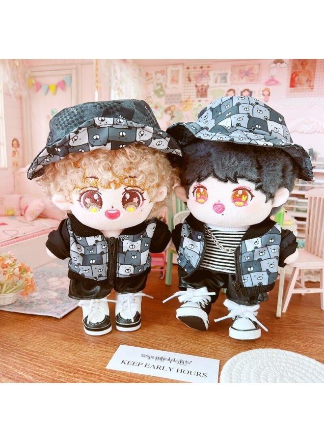 20cm Cotton Doll Clothes Star Doll Nude Pile Bear Fisherman Hat Jacket Normal Body Plump Body-Specifications:20cm-Color:Shiny Leather Jacket Two-Piece Skirt - Image 5