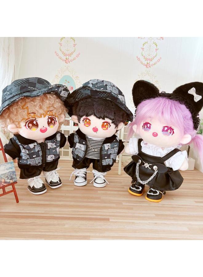 20cm Cotton Doll Clothes Star Doll Nude Pile Bear Fisherman Hat Jacket Normal Body Plump Body-Specifications:20cm-Color:Shiny Leather Jacket Two-Piece Skirt - Image 4