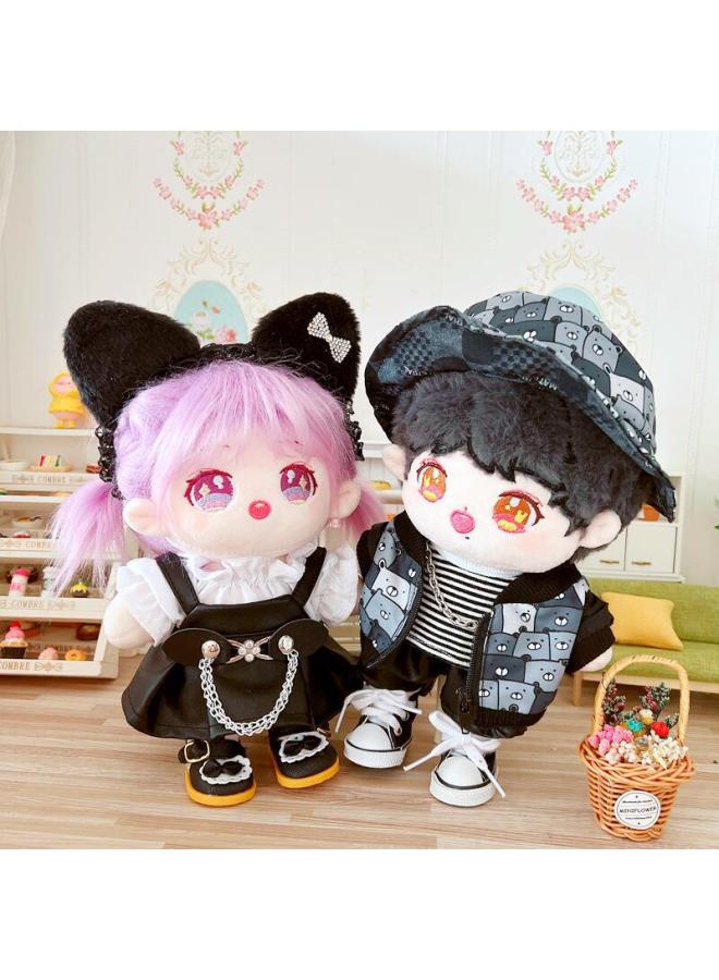 20cm Cotton Doll Clothes Star Doll Nude Pile Bear Fisherman Hat Jacket Normal Body Plump Body-Specifications:20cm-Color:Shiny Leather Jacket Two-Piece Skirt - Image 3