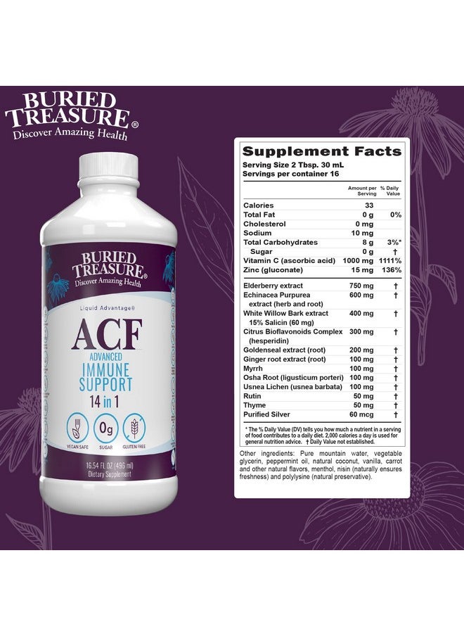 Acf Advanced Immune Support 16 Oz With Elderberry Echinacea And Herbal Blend For Immunity Boost Dietary Supplement